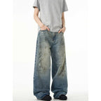 Splash-ink Jeans Men's Retro Washed Distressed Baggy Straight Trousers Lootquake LLC