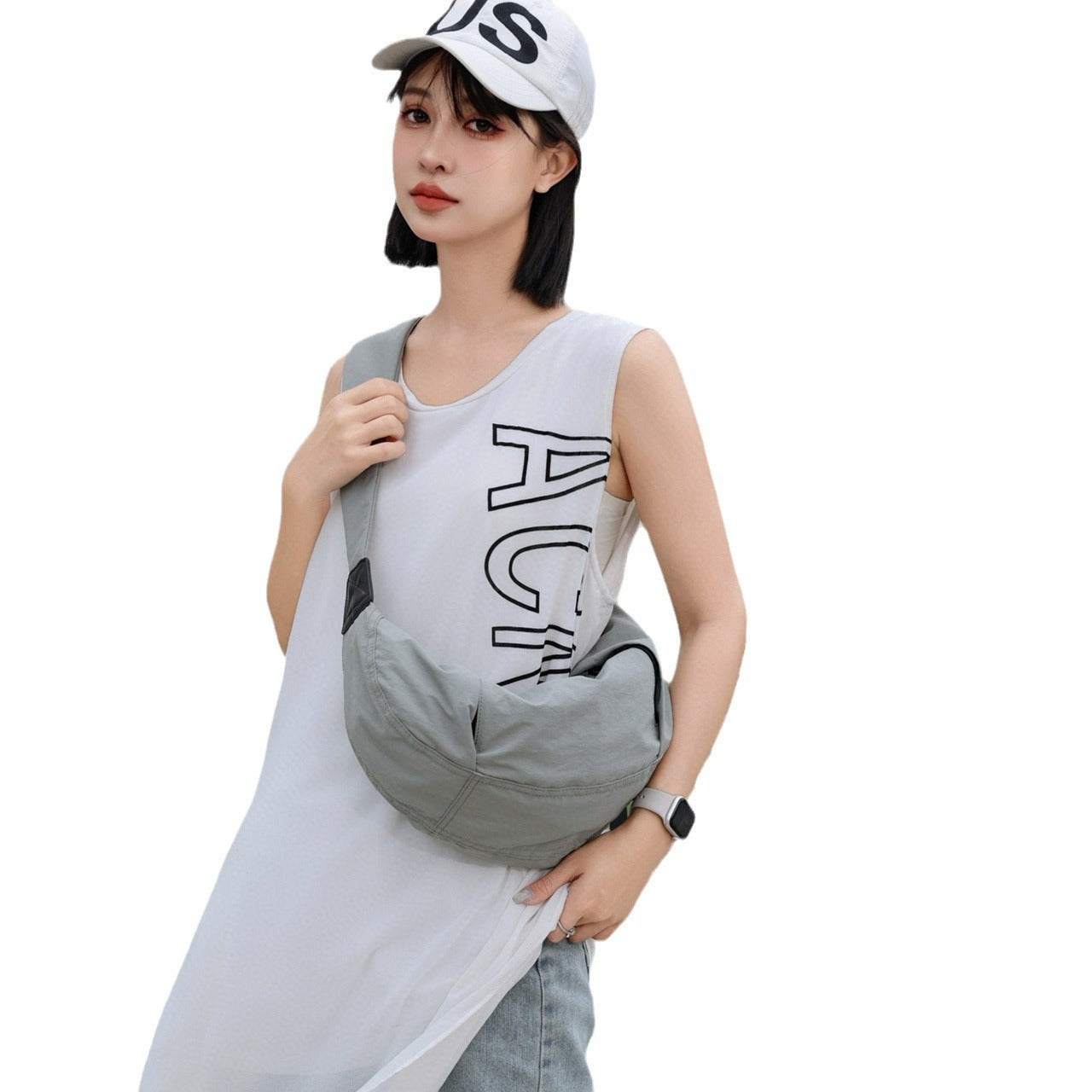 Casual Versatile Crossbody Canvas Bag, Wide Shoulder Strap Single Shoulder Messenger Bag, Dumpling Bag Simple Style Unisex, Moon Bag, Light Space Cloth Bag - SJB-DIAMOND ELITES