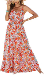 Summer Dress Casual Women's Bohemian Sleeveless Print Long Layered Long Dress Beach Dress