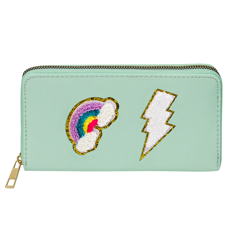 Women's alphabet embroidered wallet, long coin purse, nylon zipper ticket holder, multi-function card bag - SJB-DIAMOND ELITES