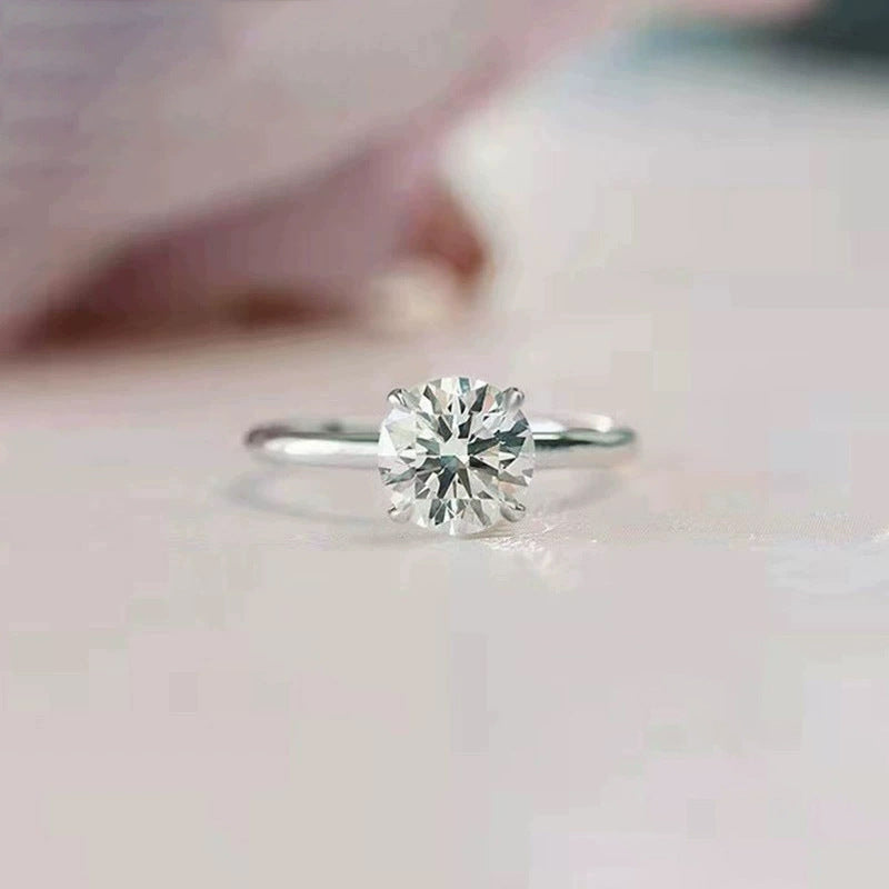 5A Zircon Round Rose Silver Diamond Ring Pi-Mart