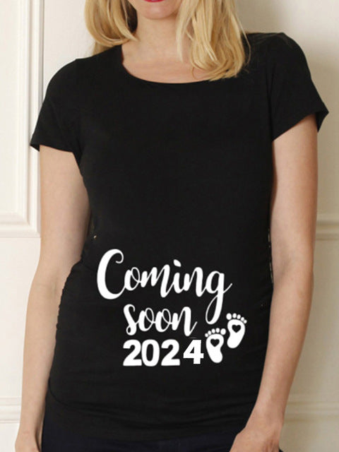 Maternity Shirt Maternity Cute Baby Printed O-Neck Lootquake LLC