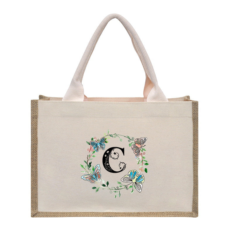 Cotton and linen canvas tote bag, printed letter tote bag, portable light handbag, gift shopping bag - SJB-DIAMOND ELITES