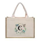 Cotton and linen canvas tote bag, printed letter tote bag, portable light handbag, gift shopping bag - SJB-DIAMOND ELITES