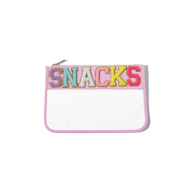 PVC transparent storage bag, embroidered letter cosmetic bag, wash storage towel embroidered file bag 2pcs, - SJB-DIAMOND ELITES