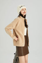 Lambswool Stand Collar Cardigan Short Coat Pi-Mart