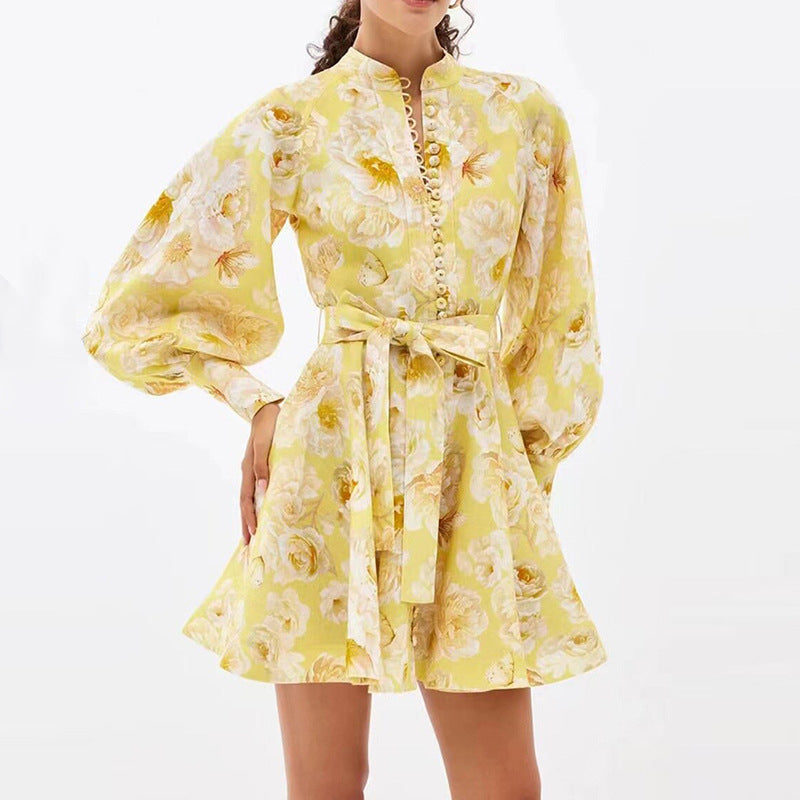 Belt Lantern Sleeve Holiday Swing Dress Lootquake LLC