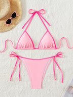 Contrasting Print Strap Sexy Bikini Split Swimsuit Batwing Short Sleeve Shirt W Plants Print