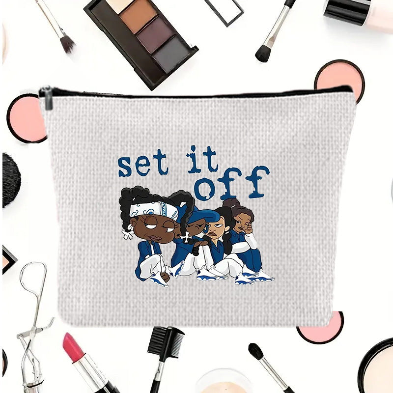 Linen printed cosmetic bag, cosmetic lipstick storage bag, small simple zipper evening clutch bag, - SJB-DIAMOND ELITES