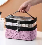Transparent Cosmetic Bag, Double cosmetic bag, portable large capacity waterproof multi-functional portable makeup bag, travel skin care product storage bag, toilet bag for College Dorm Camp Gym - SJB-DIAMOND ELITES
