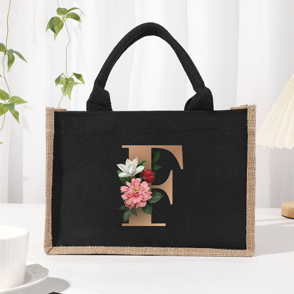 Cotton and linen canvas tote bag, printed letter tote bag, portable light handbag, gift shopping bag - SJB-DIAMOND ELITES