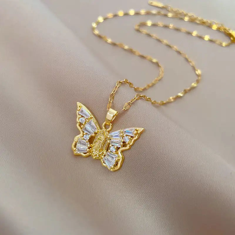 Titanium Steel Micro-inlaid Portrait Butterfly Zircon Necklace Lootquake LLC