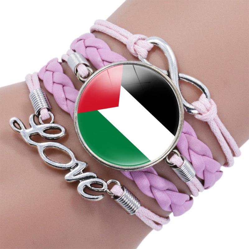 Palestinian flag keffiyeh pattern time gemstone love & ∞ style multi-layered bracelet (MAC080) - SJB-DIAMOND ELITES