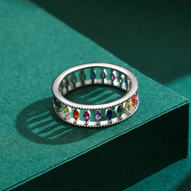 S925 Closed High-grade Rainbow Full Diamond Ring Pi-Mart