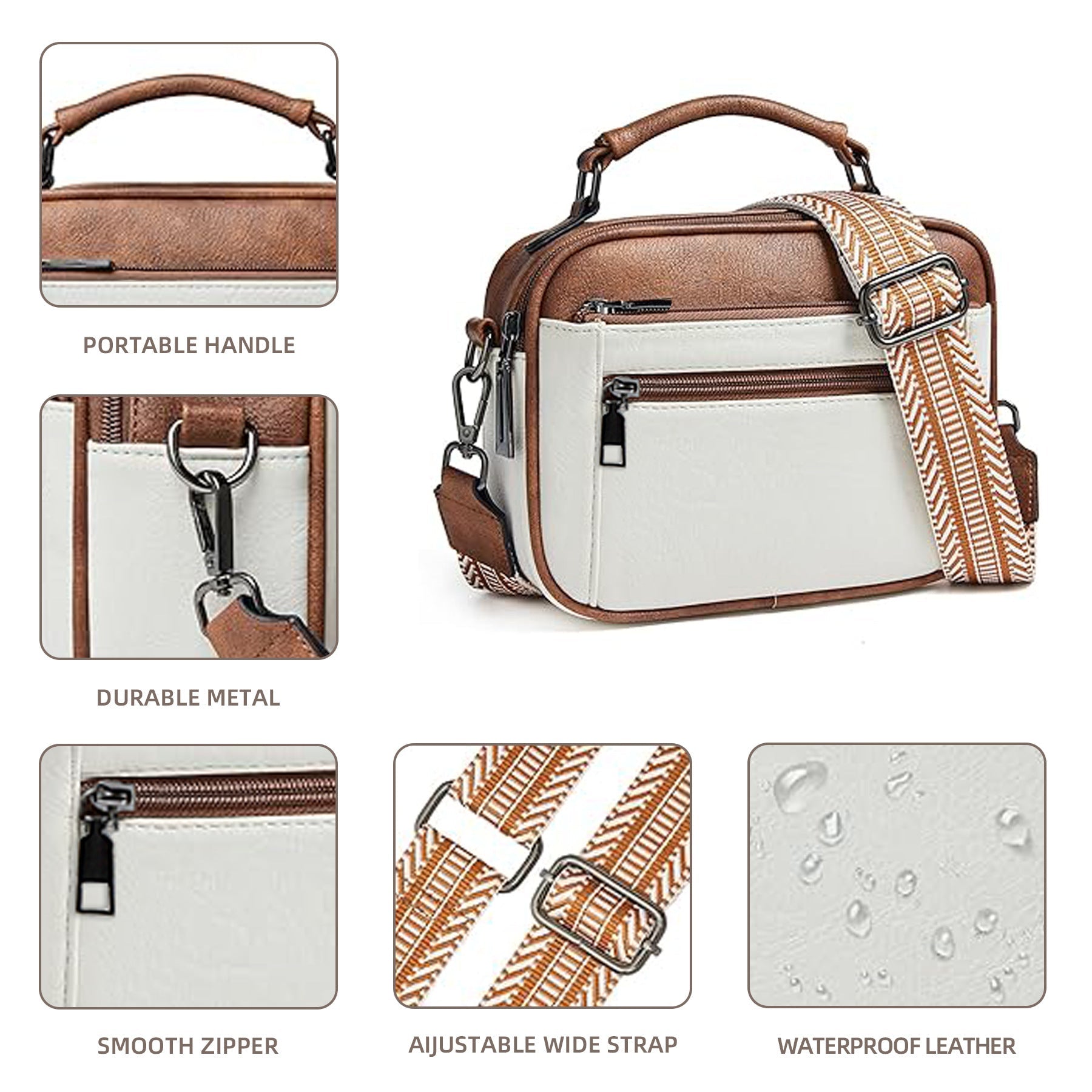 Color matching multifunctional zipper messenger bag, small crossbody square bag, PU shoulder bag adjustment shoulder strap, Crossover Shoulder Bag,Small Crossbody Purse for Women Triple Zip, - SJB-DIAMOND ELITES