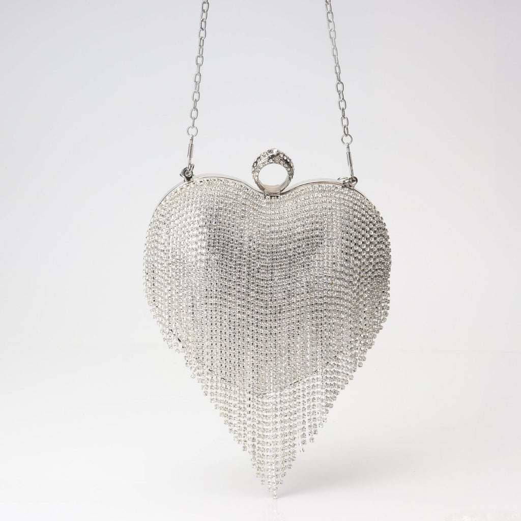 Fringed Rhinestone Bag, Birthday Party purse, Heart Shape Dinner Bag evening Clutch Purse Party, Prom Bag, Party Purse, Prom Bags Clutch, Wedding Purse Crossbody Chain - SJB-DIAMOND ELITES
