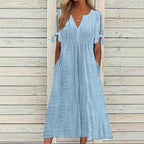 Women's Dress V-Neck Hollow Out Lace Long Dress Women