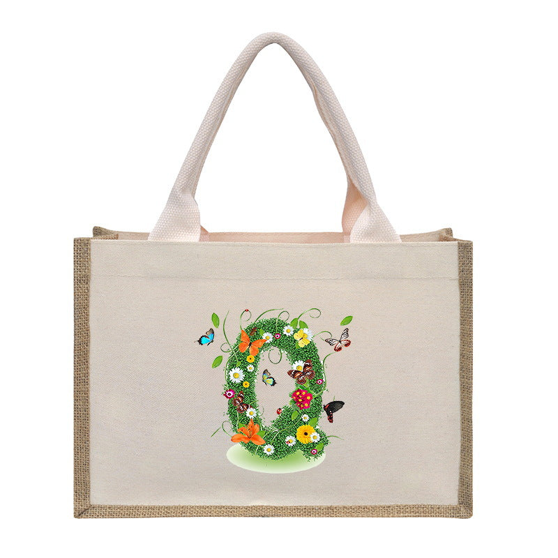 Cotton and linen canvas tote bag, printed letter tote bag, portable light handbag, gift shopping bag - SJB-DIAMOND ELITES