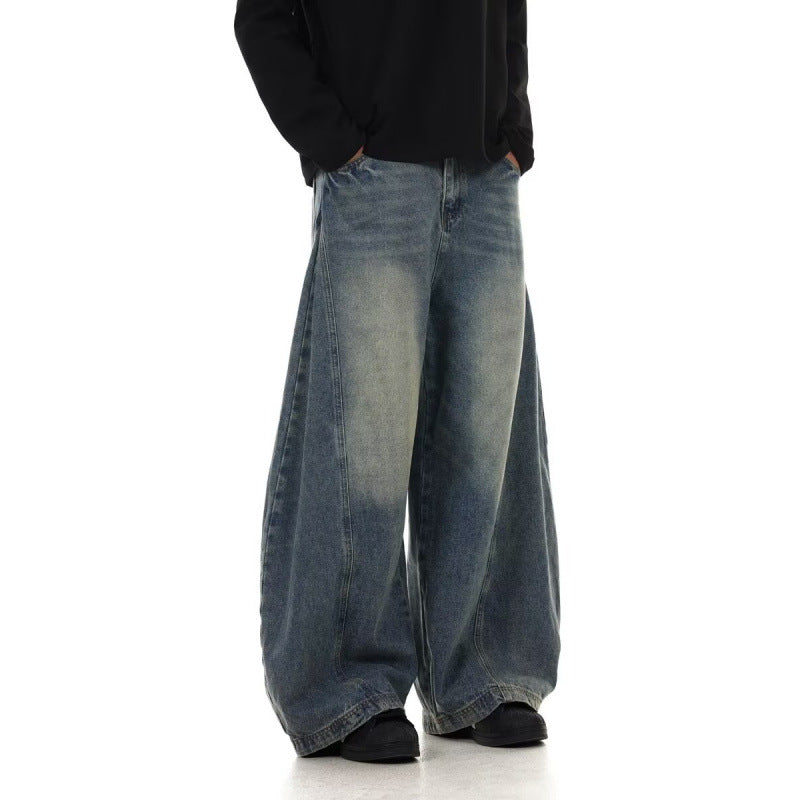 Men's American Retro Washed Design Wide Leg Loose Jeans Lootquake LLC