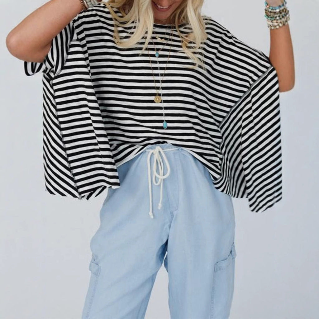 Round Neck Striped Printed T-Shirt Lootquake LLC