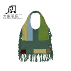 Tassel bag women, splicing knitted shoulder bag, simple and versatile retro knitted bag hobo - SJB-DIAMOND ELITES