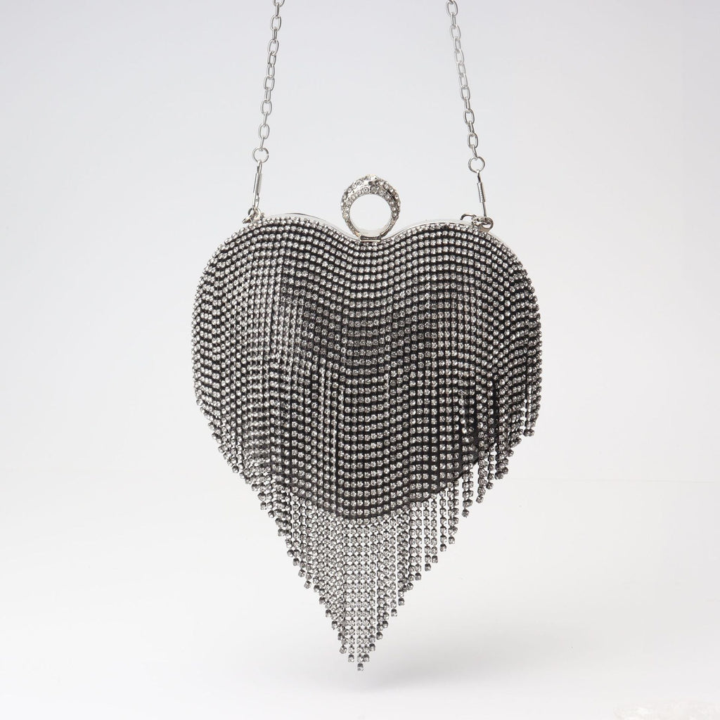 Fringed Rhinestone Bag, Birthday Party purse, Heart Shape Dinner Bag evening Clutch Purse Party, Prom Bag, Party Purse, Prom Bags Clutch, Wedding Purse Crossbody Chain - SJB-DIAMOND ELITES