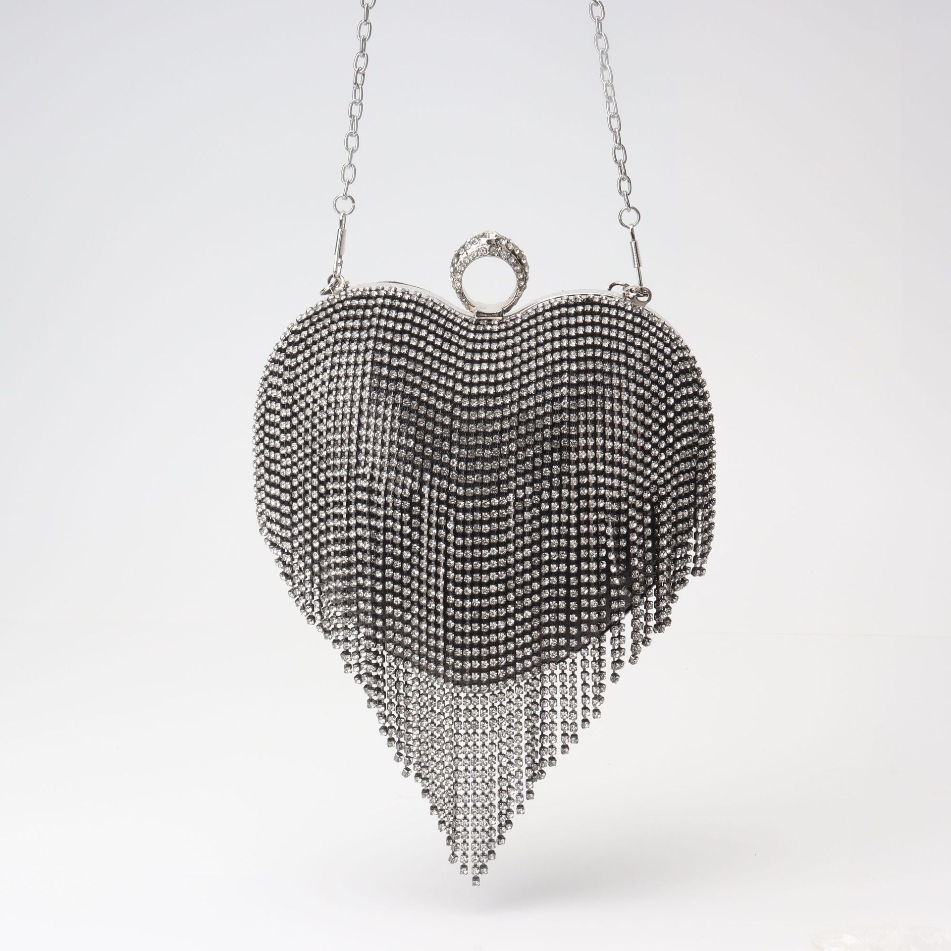 Fringed Rhinestone Bag, Birthday Party purse, Heart Shape Dinner Bag evening Clutch Purse Party, Prom Bag, Party Purse, Prom Bags Clutch, Wedding Purse Crossbody Chain - SJB-DIAMOND ELITES