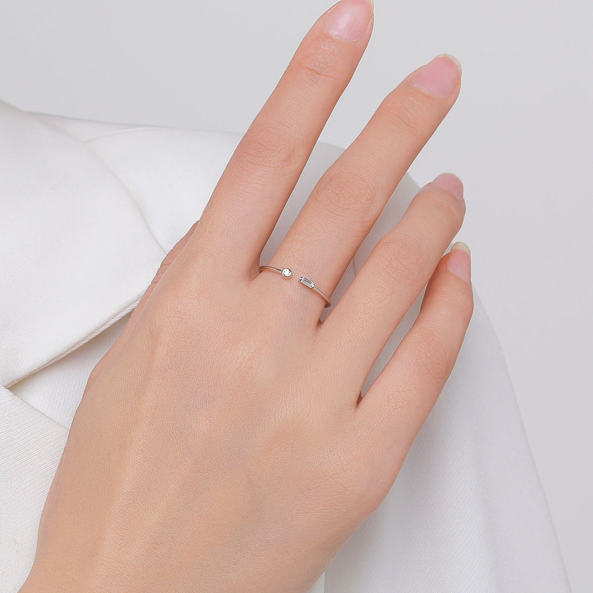 Sterling Silver Micro Inlaid Zircon Adjustable Open Ring Pi-Mart
