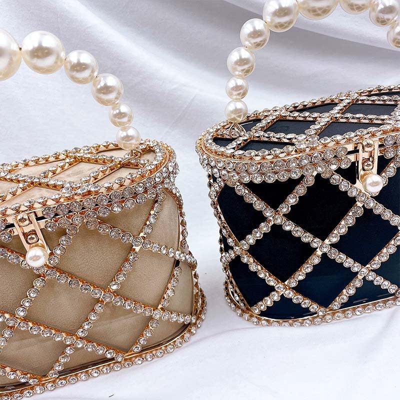 MAC022 Stylish Pearl Diagonal Span Basket Bag Mariam's Collection