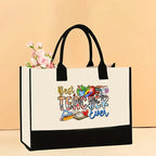 Canvas tote bag, large capacity printed tote bag women's, fashionable waterproof portable shopping bag - SJB-DIAMOND ELITES