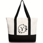 Canvas shoulder bag, large capacity letter print tote bag, women's fashion lightweight portable gift bag - SJB-DIAMOND ELITES