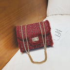 Small chain bag lock closure 2025 autumn and winter with synthetic fur decoration X9178 - SJB-DIAMOND ELITES