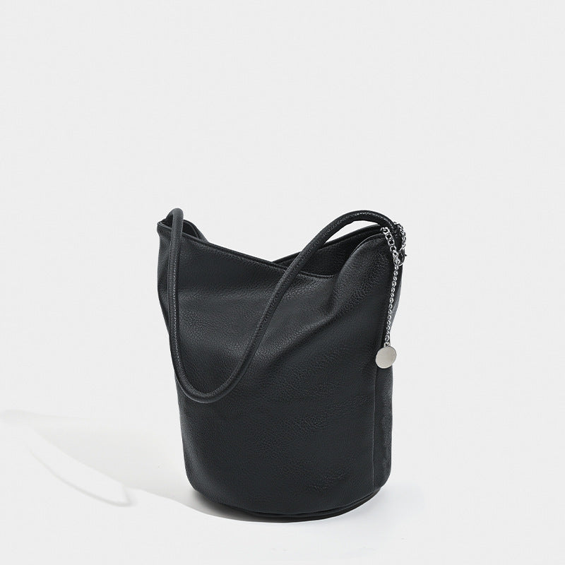Retro soft leather bucket bag, women's shoulder underarm bag, commuter tote bag - SJB-DIAMOND ELITES