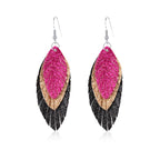 Bohemian Geometric Drop Earrings - Lightweight Feather, Leaf & Multi-Color Fringe Triple Tassel Dangles
