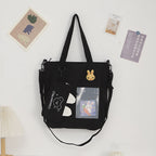 Cartoon canvas bag cute, bunny pendant tote bag, self-contained small bag student shoulder bag