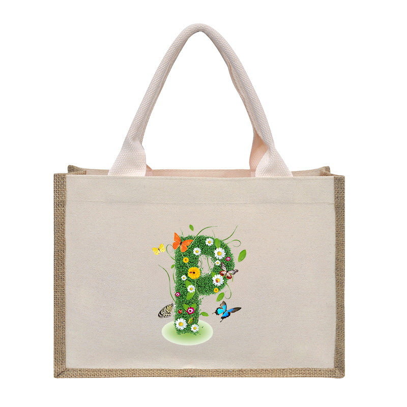 Cotton and linen canvas tote bag, printed letter tote bag, portable light handbag, gift shopping bag - SJB-DIAMOND ELITES