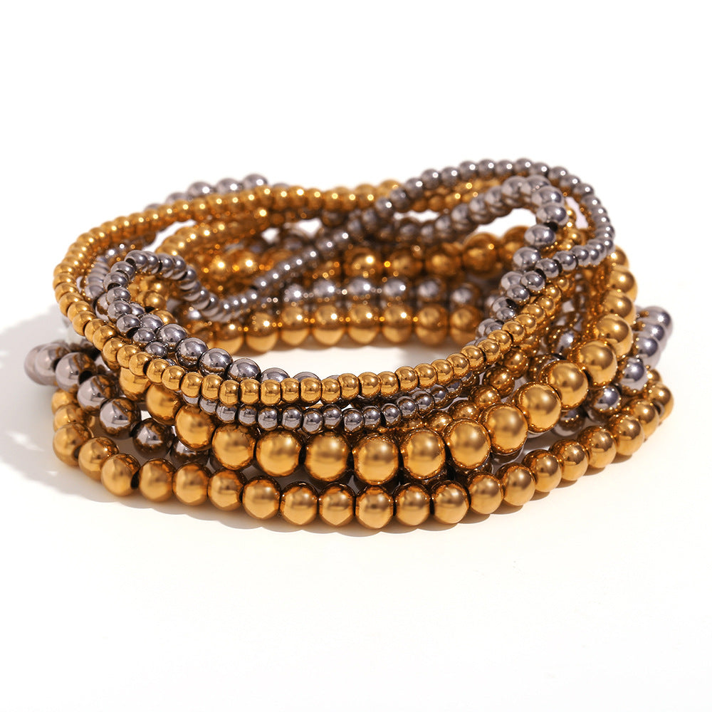 Niche Vintage Stainless Steel Plated 18K Elastic Bead Bracelet Pi-Mart