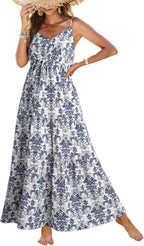 Summer Dress Casual Women's Bohemian Sleeveless Print Long Layered Long Dress Beach Dress