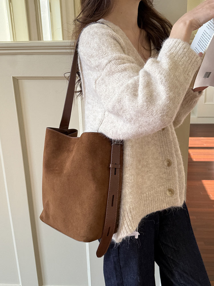 Suede vintage leopard print bucket bag, versatile shoulder crossbody women tote bag, hobo shoulder bag for women - SJB-DIAMOND ELITES