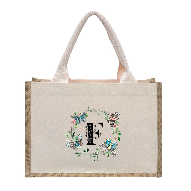 Cotton and linen canvas tote bag, printed letter tote bag, portable light handbag, gift shopping bag - SJB-DIAMOND ELITES