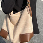 Large capacity suede hobo bag, female contrasting shoulder bag, underarm bag, slouchy bag