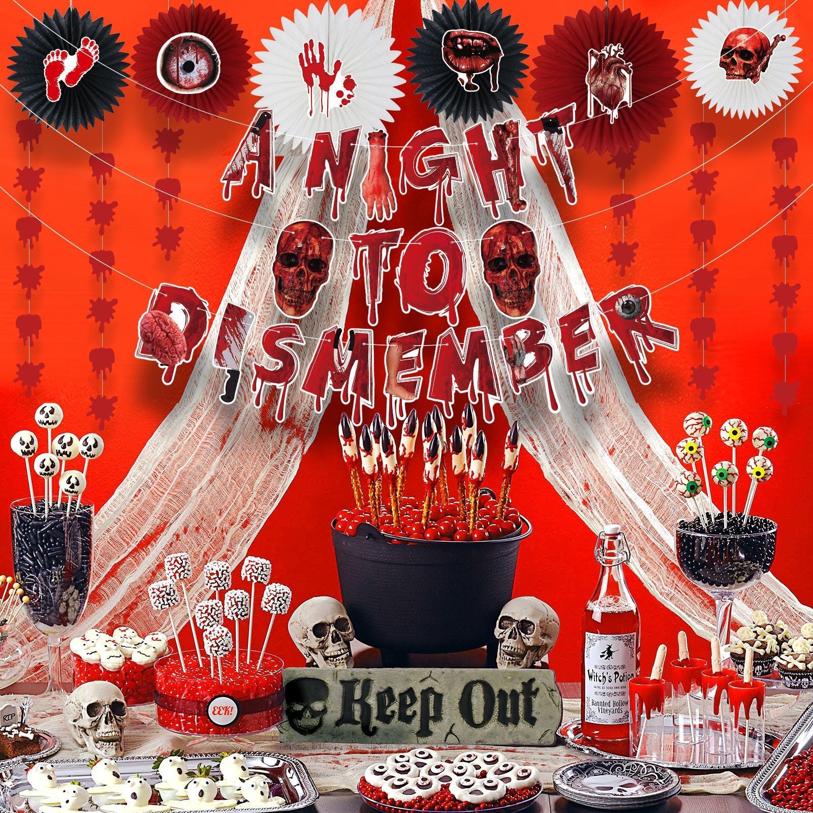 Halloween horror-themed haunted house holiday party decoration set flag background cloth card balloon honeycomb ornament - SJB-DIAMOND ELITES