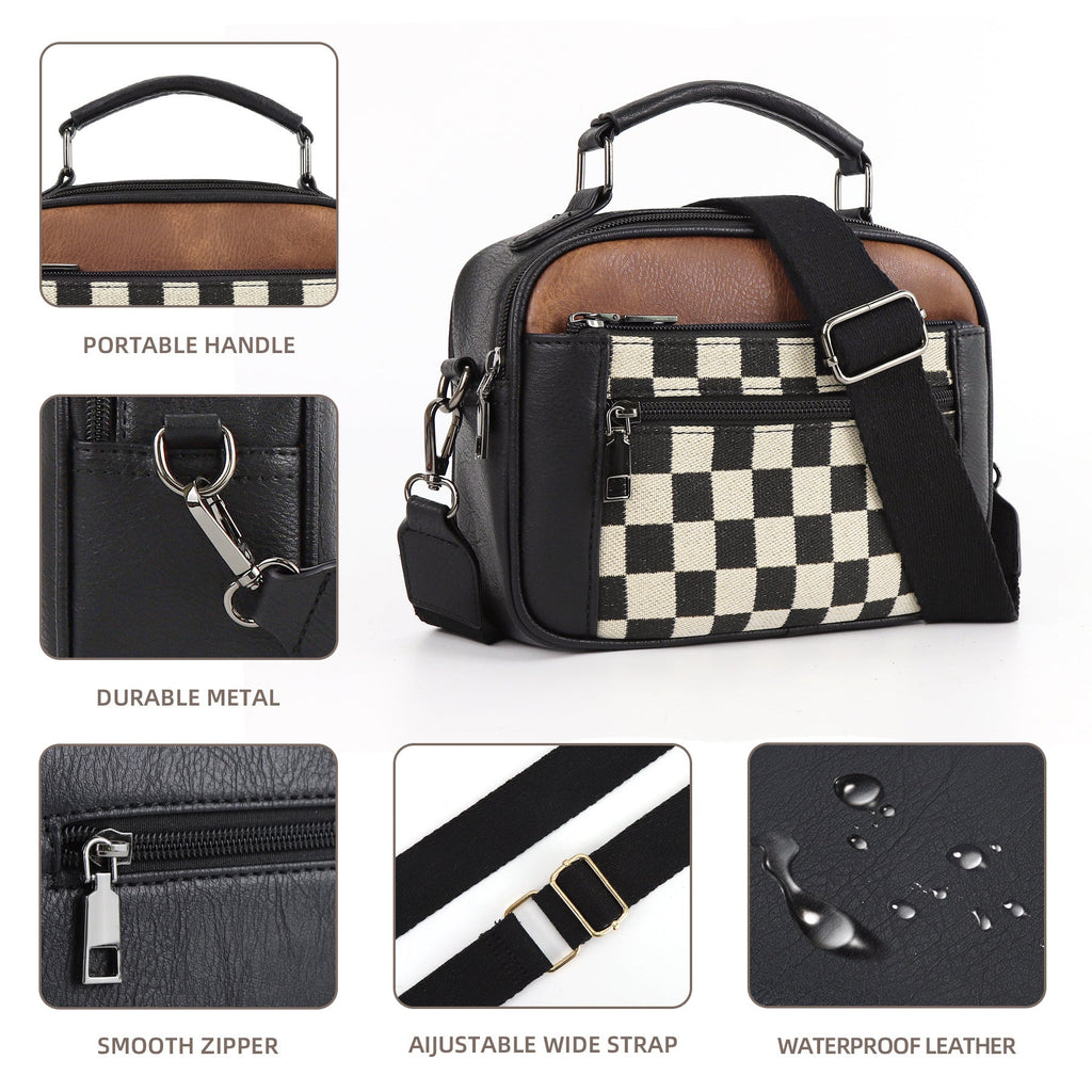 Chessboard double zipper small crossbody bag,Tote small crossbodyPU square bag, Small Crossbody Purse for Women Triple Zip, - SJB-DIAMOND ELITES