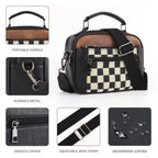 Chessboard double zipper small crossbody bag,Tote small crossbodyPU square bag, Small Crossbody Purse for Women Triple Zip, - SJB-DIAMOND ELITES