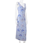 Yellow Floral Maxi Dress | Retro V-Neck Summer Party Gown -femstylo