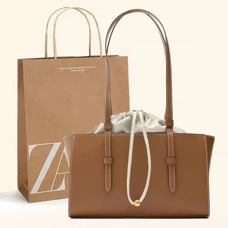 Elegant Women's Tote Purse – Fashionable Versatile Large Capacity Drawstring Bundle, Portable Shoulder Bag with Small Hobo Style hobo