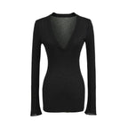 Deep V Neck Sheer T-Shirt black