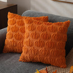 Pumpkin Fall Throw Pillow Covers - Set of 2 Rust Red Faux Fur Pillow Cases - SJB-DIAMOND ELITES