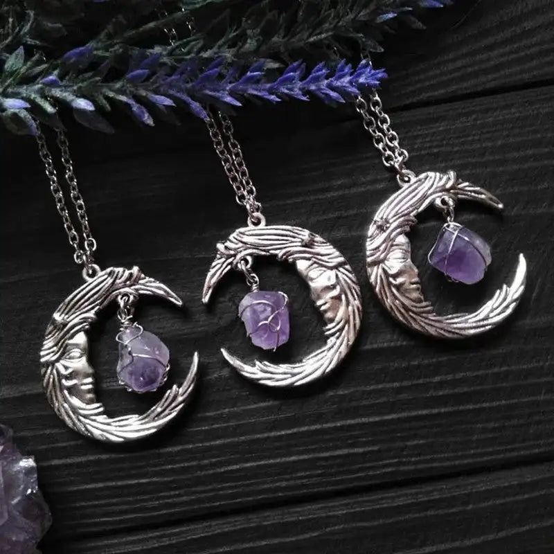 Personality Wild Moon Quartz Stone Crystal Pendant Necklace
