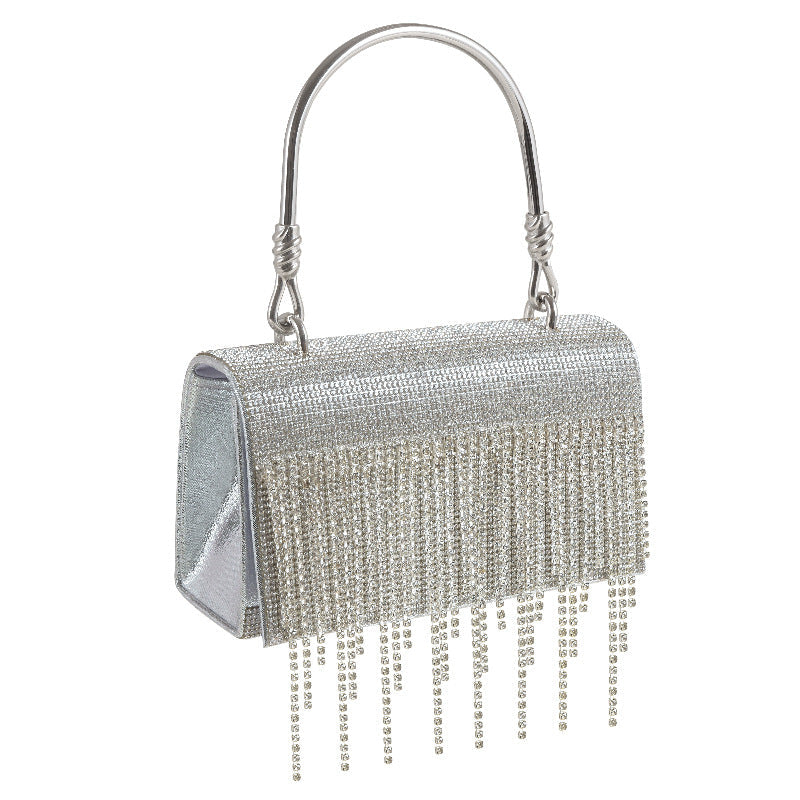 GlitteringTassel Rhinestone Small Square Bag Evening Dinner Bag Party Bag Metal Tote Bag Cosmetic Bag - SJB-DIAMOND ELITES